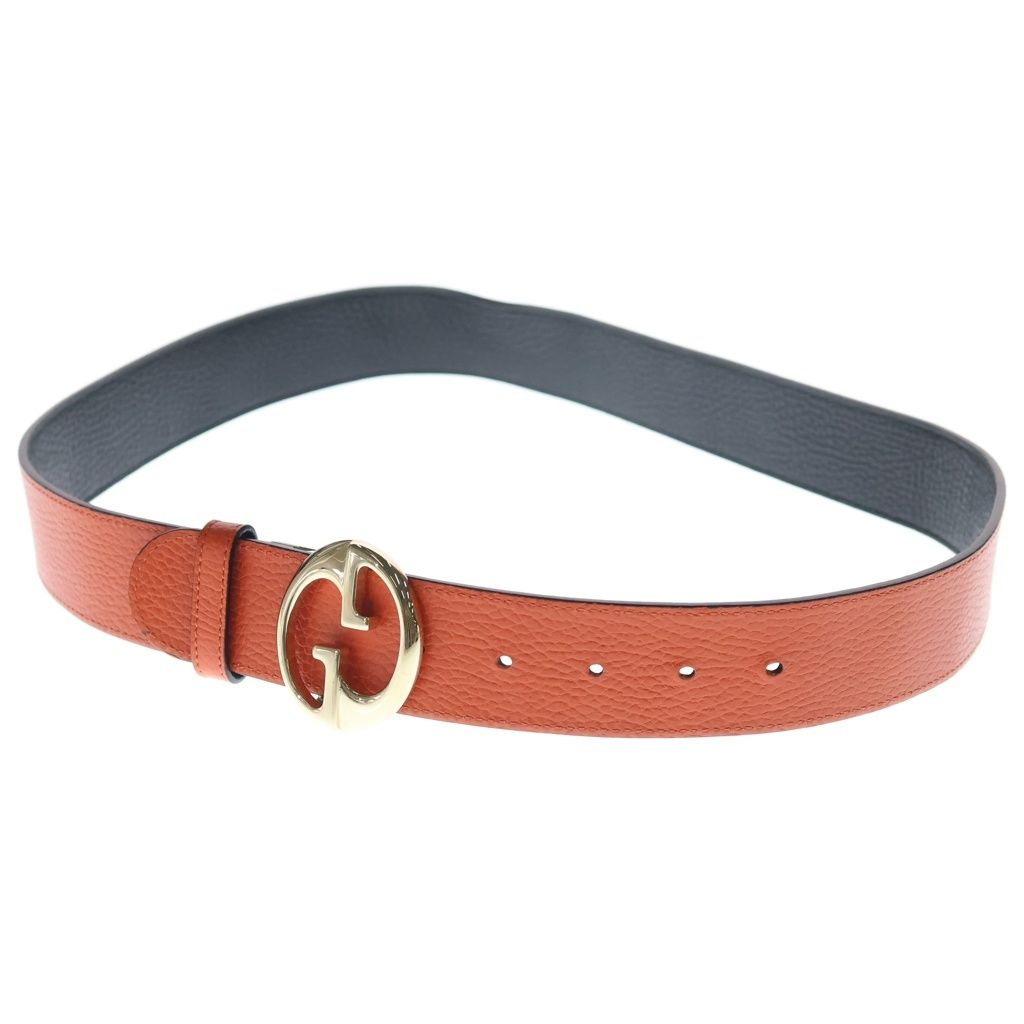 Gucci GG Supreme Reversible Belt Black Orange Leather Gold