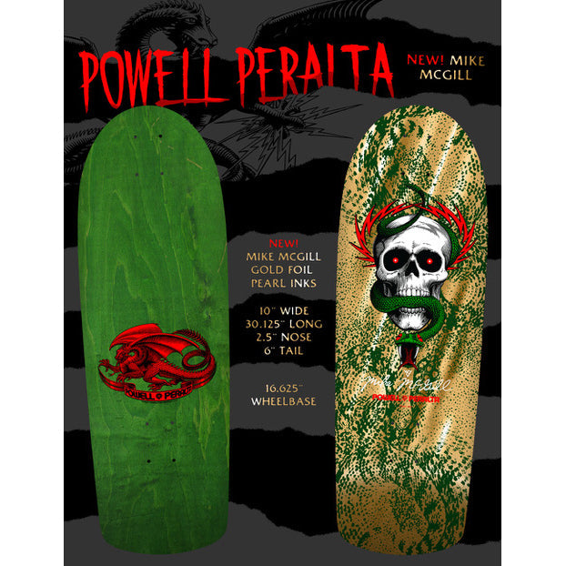 Powell Peralta Skateboard Deck McGill Skull and Snake Green/Gold Foil Old School Reissue