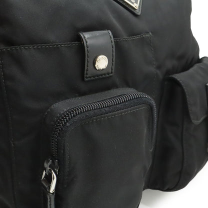 Prada Triangle Logo Belt Bag Waist Pouch Bag Nylon Leather Nero Black Silver