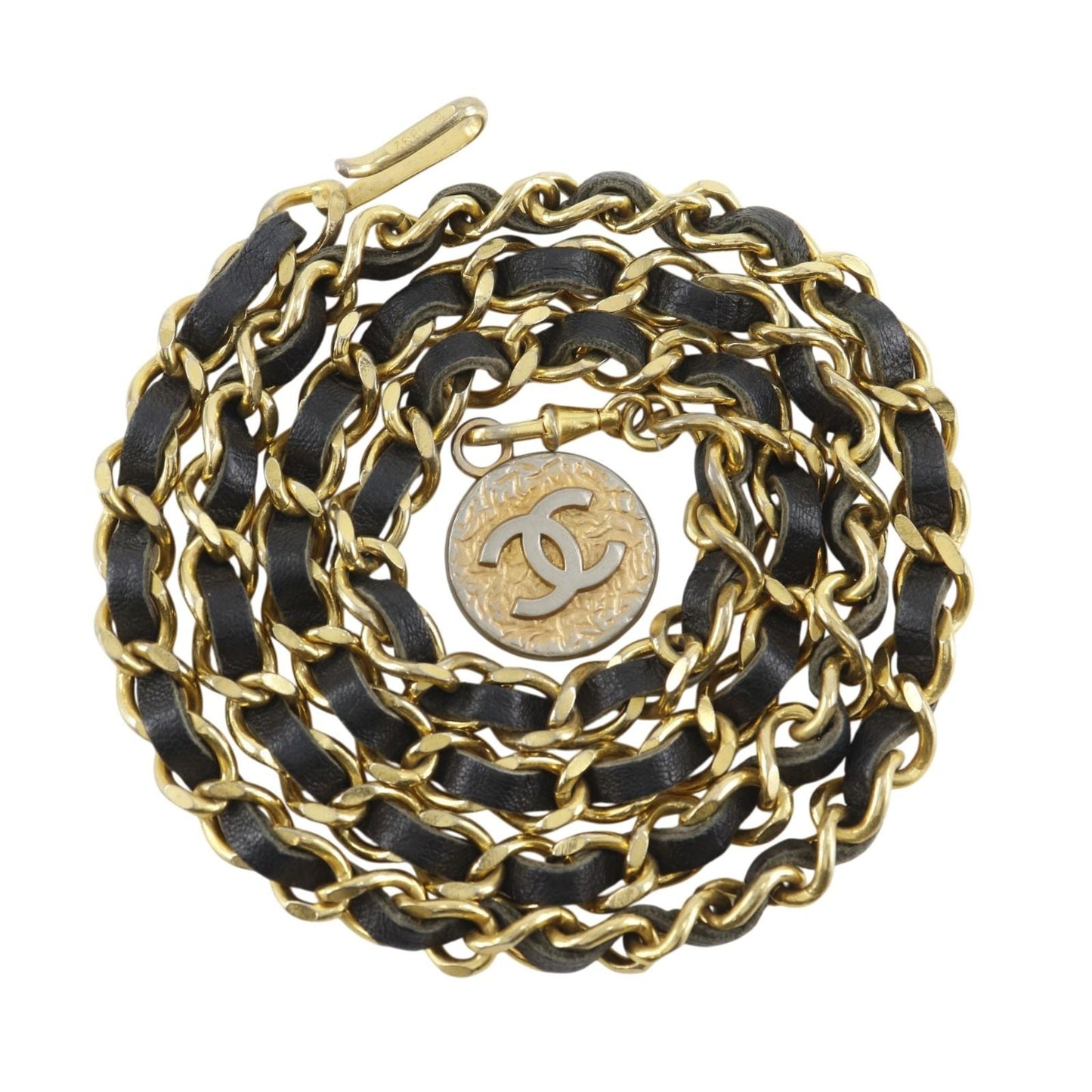 Chanel Che CC Logo Vintage Leather Black LadyBelt Belt