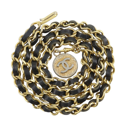 Chanel Che CC Logo Vintage Leather Black LadyBelt Belt