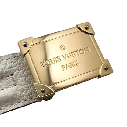 Louis Vuitton Belt Ceinture Pandora Leather Logo Buckle White Beige Gold