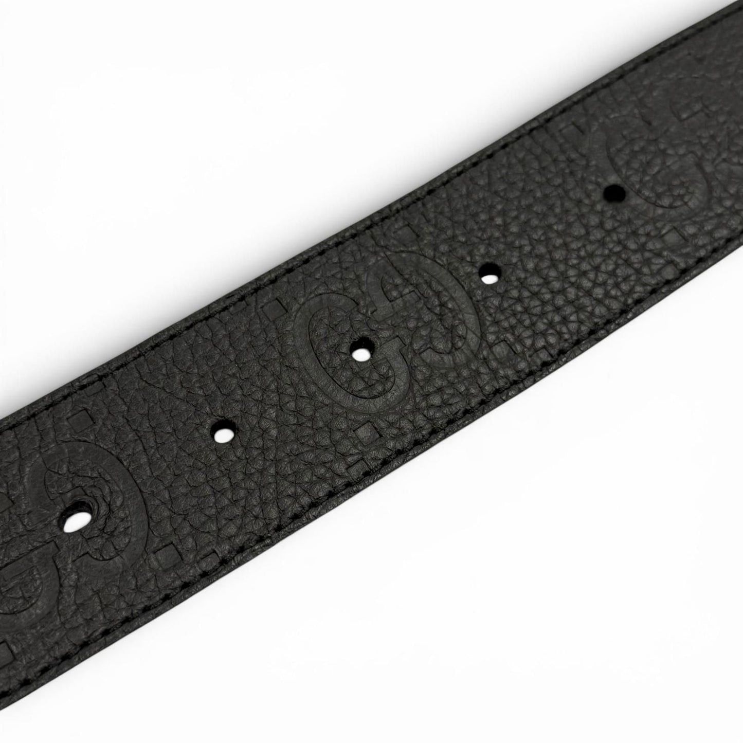 Gucci Leather GG Pattern Interlocking Buckle Wide Belt Black Silver