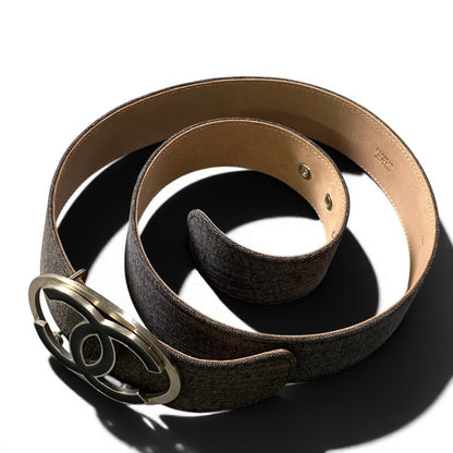 Chanel CC Logo Buckle Denim Leather Belt 36 90 Gray