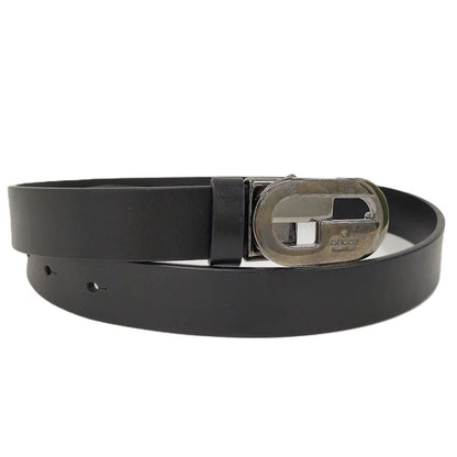 Gucci Belt Interlocking Leather Black Silver 70.28