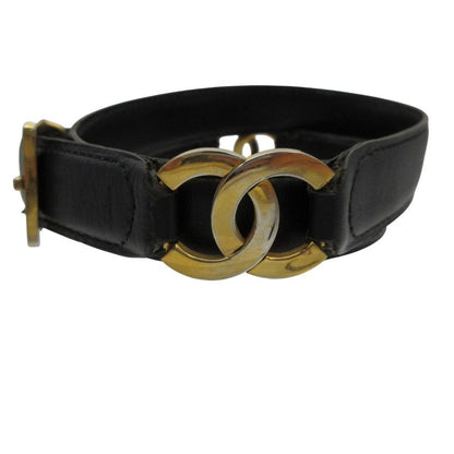 Chanel Belt CC Logo Cowhide Calf Leather Black Gold 65 26 Inch