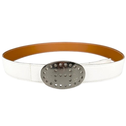 Hermes Evelyne Leather Brown White Belt Silver