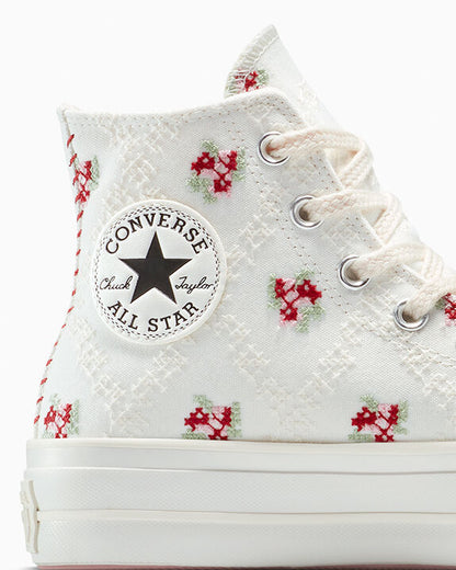 Chuck Taylor All Star Lift Platform Rose Cross Stitch High Top