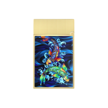 S.T. DUPONT Ligne 2 Golden Koi Fish Blue Lighter/Briquet C16397SH
