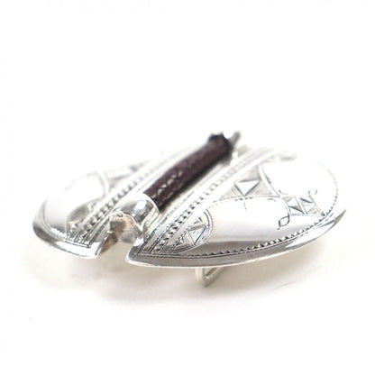 Hermes 925 Leather Touareg Hand Carved Carving Design Hairline Oval Belt Buckle
