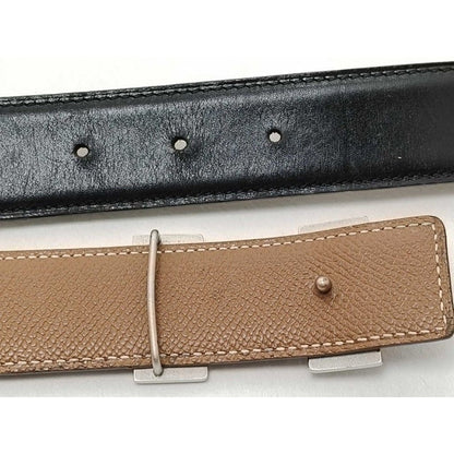 Hermes Belt Constance Black Gold Leather Reversible Silver